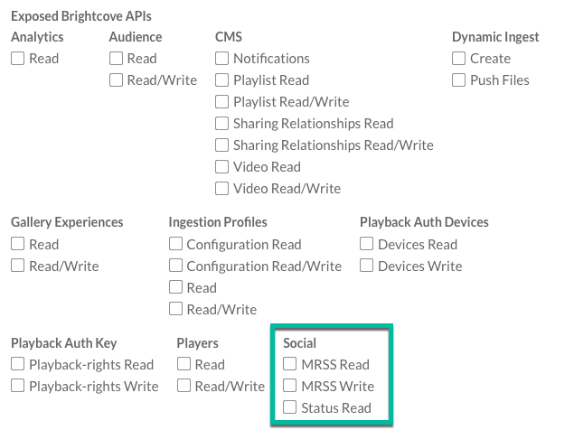 Berechtigungen für soziale API